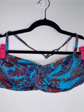 Garnet Hill Bikini Top 12 Blue Floral Underwire Strapless Convertible